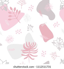 Seamless floral pattern in bright colors. Vector illustration with leaves, branches and spots.