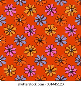 Seamless floral pattern. The bright, elegant, colorful flowers on a orange background.