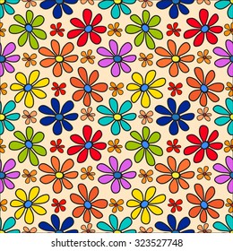 Seamless floral pattern. The bright, elegant, colorful flowers on a yellow background.