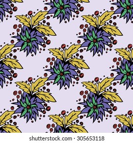 Seamless floral pattern. Bright flowers and leaves.