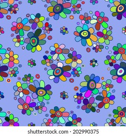Seamless floral pattern. Bright multicolored bouquets of flowers on a on a light purple background. Vector. 