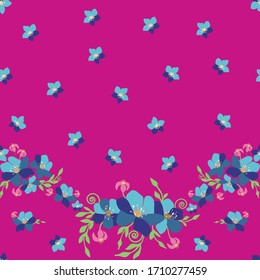 Seamless floral pattern. Bright pink background with openwork lace print, embroidery, ruffles, trend of the season 2020