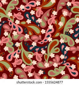 Seamless floral pattern. Bright print for textiles and paper in red colors. Vector illustration.