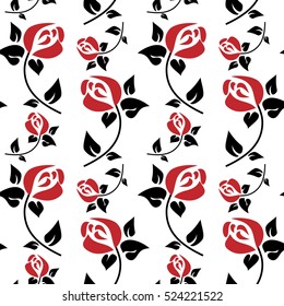 Seamless floral pattern with a bright red roses