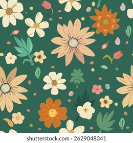 seamless floral pattern with bright summer flowers on a green background, which can be changed to your liking or used as details for your design
