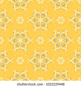 Seamless floral pattern. Bright yellow background with flower designs for wallpapers, textile and fabrics
