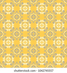 Seamless floral pattern. Bright yellow background with flower designs for wallpapers, textile and fabrics
