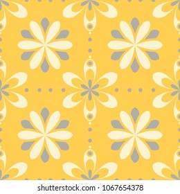 Seamless floral pattern. Bright yellow background with flower designs for wallpapers, textile and fabrics