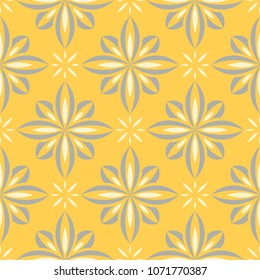 Seamless floral pattern. Bright yellow background with flower designs for wallpapers, textile and fabrics
