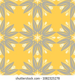 Seamless floral pattern. Bright yellow background with flower designs for wallpapers, textile and fabrics