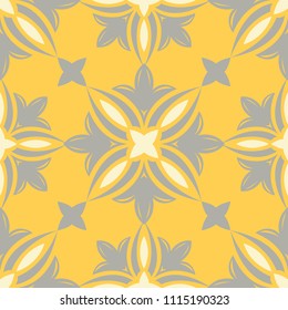 Seamless floral pattern. Bright yellow background with flower designs for wallpapers, textile and fabrics