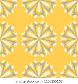Seamless floral pattern. Bright yellow background with flower designs for wallpapers, textile and fabrics
