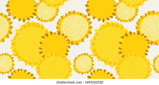 Seamless floral pattern with bright yellow sunflower flowers. Abstract bright print. Creative plant Wallpaper. Original desian. Hand drawn vector illustration.