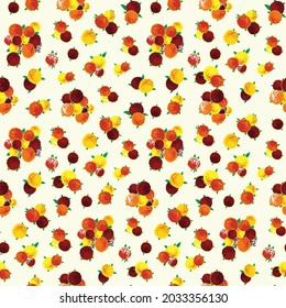 Seamless floral pattern with with bright yellow and merun flower and leaves