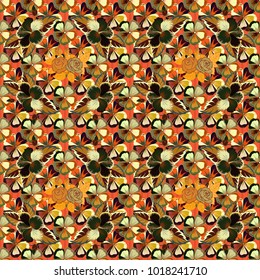 Seamless floral pattern in brown, beige and orange colors. Many little vector floral seamless pattern in ditsy style.