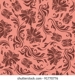 Seamless floral pattern. Brown flowers on a rose background.