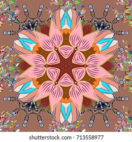 Seamless floral pattern with brown, neutral and red flowers, watercolor. Vector flower illustration. Seamless pattern with floral motif.