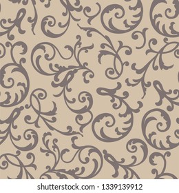 Seamless floral pattern, brown on beige background