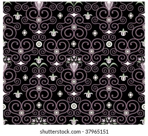 Seamless floral pattern in brown on black background