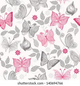 seamless floral pattern with butterflies