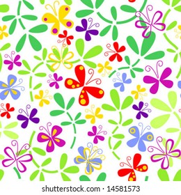 Seamless floral pattern with butterflies