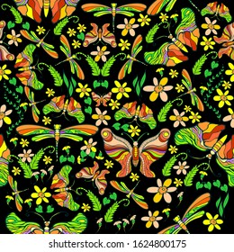 seamless floral pattern with butterflies
