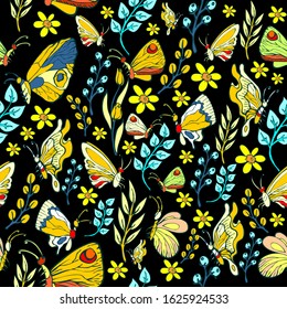 seamless floral pattern with butterflies