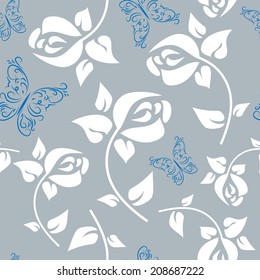 Seamless floral pattern with a butterflies