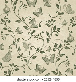 seamless floral pattern with butterflies