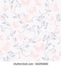 seamless floral pattern with butterflies 