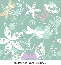 seamless floral pattern with butterflies