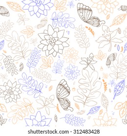 Seamless floral pattern with butterfly.