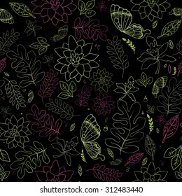 Seamless floral pattern with butterfly.