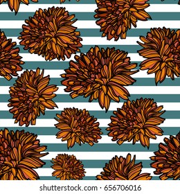 Seamless floral pattern with calendula. Vector illustration. Typography design elements for prints, cards, posters, products packaging, branding.