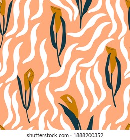 Seamless floral pattern with calla lily flower vector illustration. Good for fabric, textile, paper, card, stationary, wallpaper, apparel.