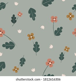 Seamless floral pattern with camomile flowers and leaves. Vector image.