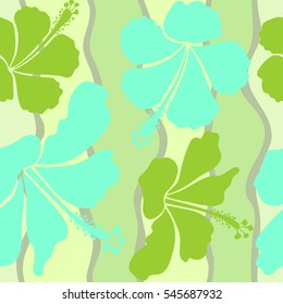 Seamless floral pattern can be used for wallpaper, website background, wrapping paper. Vector flower concept. Natural green and blue hibiscus seamless pattern. Summer design.