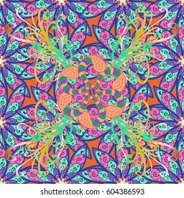 Seamless floral pattern can be used for wallpaper, website background, wrapping paper. Leaf natural pattern in colorful colors. Summer design. Vector flower concept.