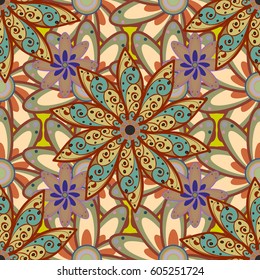 Seamless floral pattern can be used for wallpaper, website background, wrapping paper. Leaf natural pattern in colors. Summer design. Vector flower concept.
