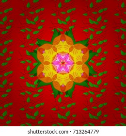 Seamless floral pattern can be used for wallpaper, website background, wrapping paper. Vector flower concept. Leaf natural pattern in red, green and orange colors. Summer design.
