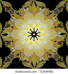 Seamless floral pattern can be used for wallpaper, website background, wrapping paper. Leaf natural pattern in black, beige and yellow colors. Summer design. Vector flower concept.