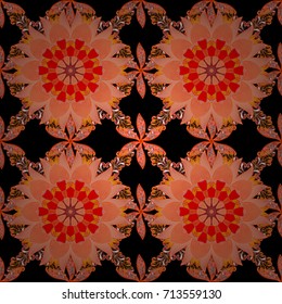 Seamless floral pattern can be used for wallpaper, website background, wrapping paper. Leaf natural pattern in orange, black, red and pink colors. Summer design. Vector flower concept.
