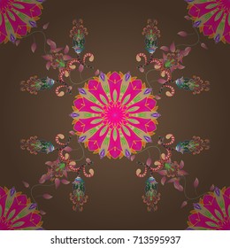 Seamless floral pattern can be used for wallpaper, website background, wrapping paper. Leaf natural pattern in brown, magenta and beige colors. Summer design. Vector flower concept.