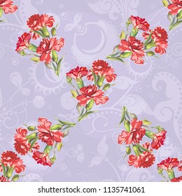 Seamless floral pattern with carnations