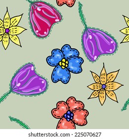 Seamless floral pattern in cartoon style