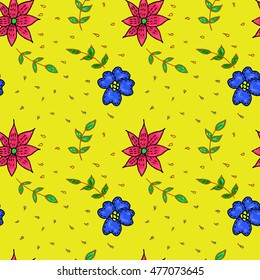 Seamless floral pattern in cartoon style. Foliage