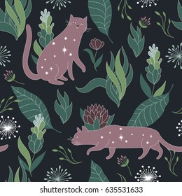 seamless floral pattern with cats