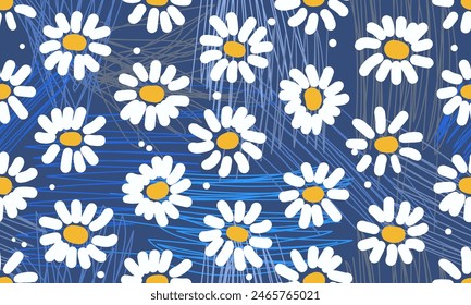 Seamless floral pattern with chamomile flowers. Summer background. Daisy flowers