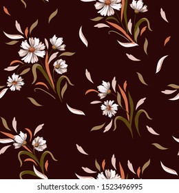 Seamless floral pattern with chamomile and leaves. Vector.