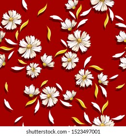 Seamless floral pattern with chamomile and leaves. Vector.
